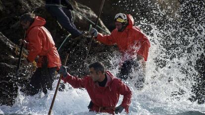 Percebeiros en plena faena en Cangas do Morrazo (Pontevedra).