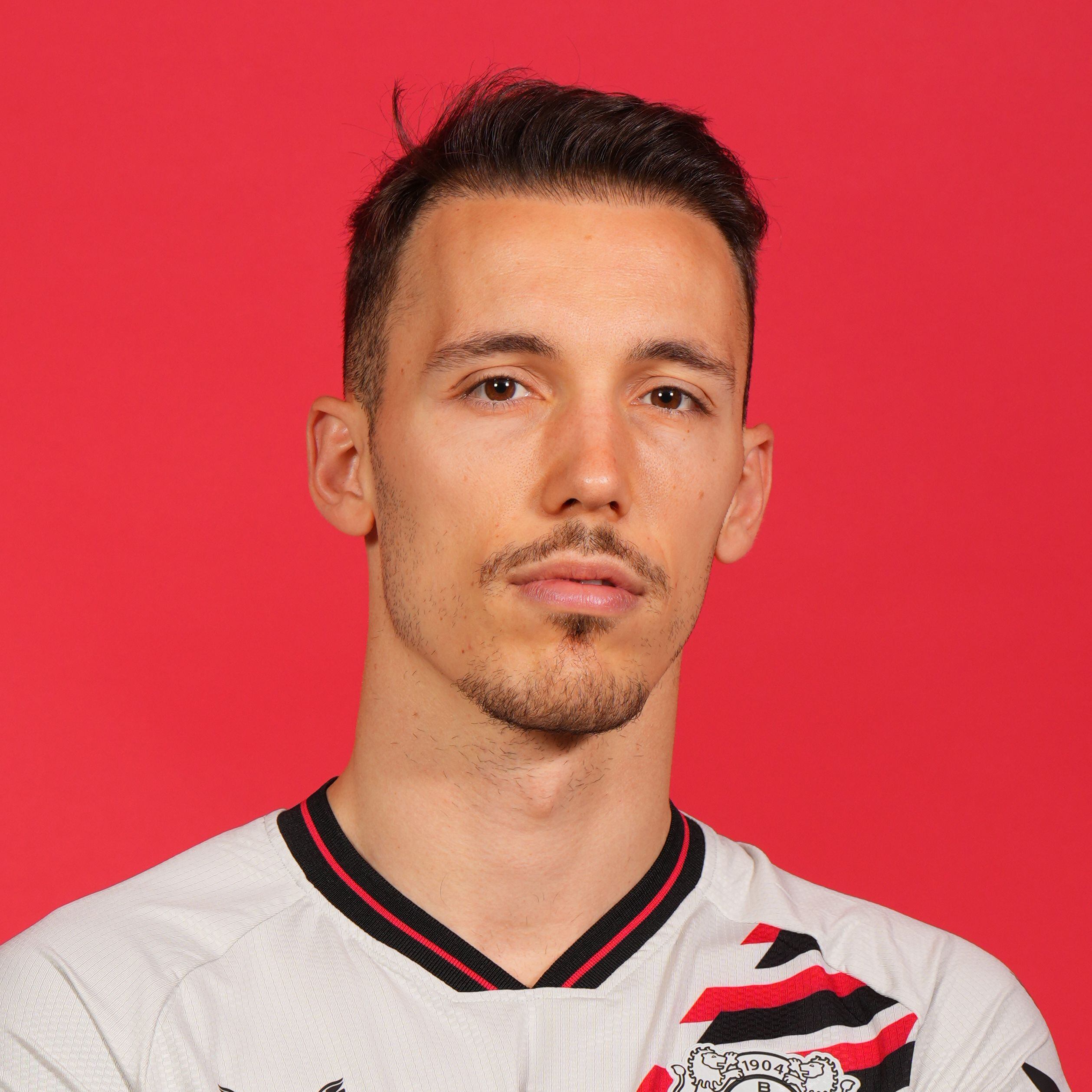 LEVERKUSEN, GERMANY - MAY 15: Alejandro Grimaldo of Bayer 04 Leverkusen poses during the UEFA Europa League 2023/24 finalists access day at BayArena on May 15, 2024 in Leverkusen, Germany. (Photo by Angel Martinez - UEFA/UEFA via Getty Images)