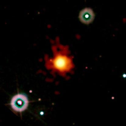 Imagen del estallido de rayos gamma GRB 090423 mezclando datos tomados con telescopios de diferentes longitudes de onda.