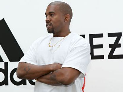 El rapero Kanye West en la presentaci&oacute;n de su acuerdo con Adidas.