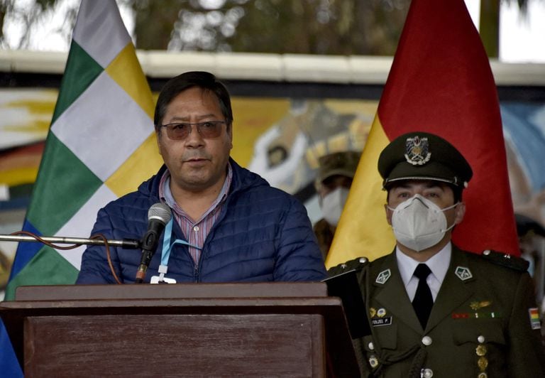 Bolivian President Luis Arce this Thursday during a ceremony with the army in El Alto.