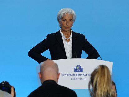 La presidenta del BCE, Christine Lagarde, durante una rueda de prensa en Fráncfort el pasado 27 de octubre.