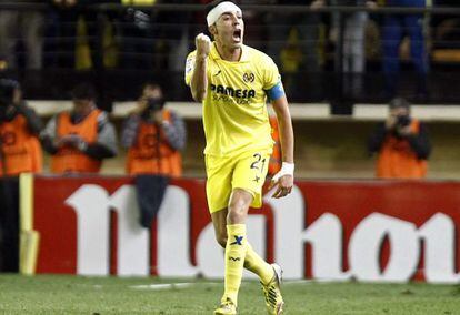 Bruno celebra el empate del Villarreal ante el Atlético. 