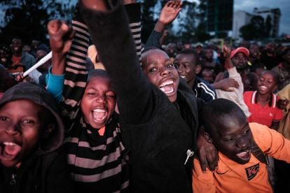 Celebración del pase a las semifinales de Marruecos en Nairobi (Kenia).