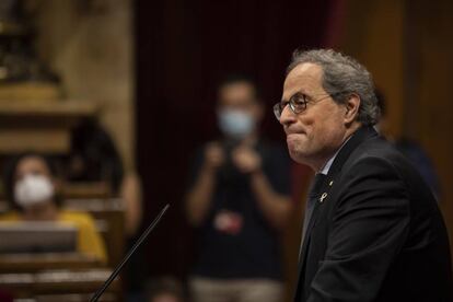 El presidente de la Generalitat, Quim Torra, en el pleno del Parlamento catalán del viernes.