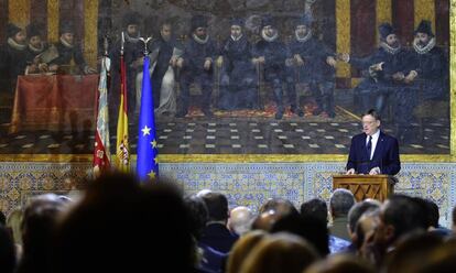 El presidente de la Generalitat, Ximo Puig, durante su intervenci&oacute;n en el Palau.