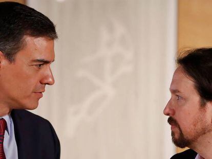 El líder del PSOE, y presidente del Gobierno en funciones, Pedro Sánchez (izquierda); y el responsable de Unidas Podemos, Pablo Iglesias.