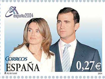 Sello que emitirá Correos el 24 de mayo con motivo de la boda del príncipe Felipe y Letizia Ortiz.