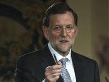 Mariano Rajoy en Moncloa durante la rueda de prensa para hacer balance del año 2012