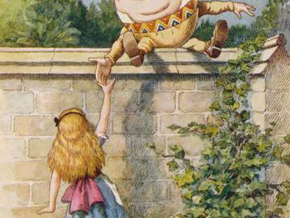 Humpty Dumpty y Alicia, en una ilustración de John Tenniel.