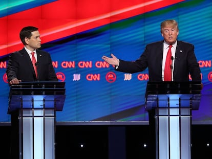 Marco Rubio y Donald Trump durante el debate.