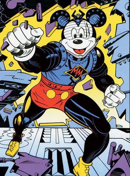 Dibujo de Jack Kirby en el que ironiza sobre un Supemickey Mouse.