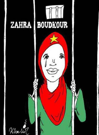 Zhara Boudkour, vista por un dibujante de la campaña para su liberación.