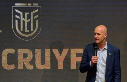 Jordi Cruyff, durante su presentación este lunes en Quito como nuevo seleccionador de Ecuador.