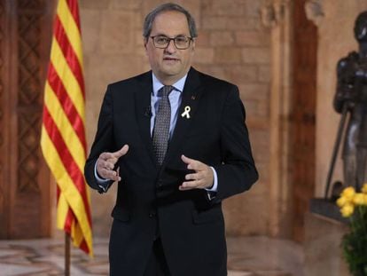 Quim Torra, durant la declaració institucional de Sant Jordi.