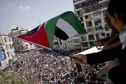 Manifestación en favor del reconocimiento de Palestina como Estado, en Ramala.