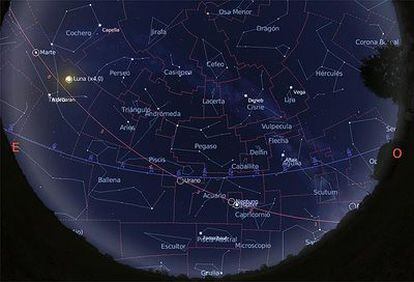 Mapa del cielo visible desde una latitud 40º N el 15 de agosto de 2009 a las 3.00.