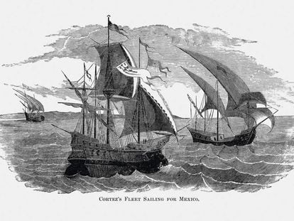 Recreación de la expedición  de Hernán Cortés hacia México.