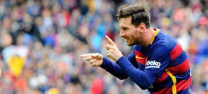 Messi festeja su gol ante el Espanyol.