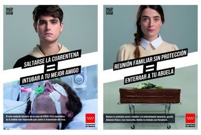 Dos de los carteles de la nueva campaña de concienciación de la Comunidad de Madrid.