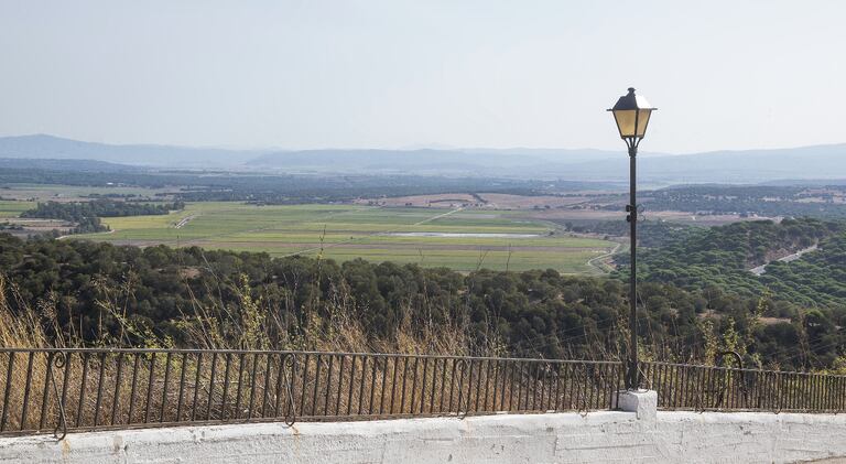 Desde Vejer de la Frontera (Cádiz) se aprecia parte de la zona de la comarca de La Janda con tierras de cultivo, en las proximidades de donde se encontraba la desecada laguna del mismo nombre.