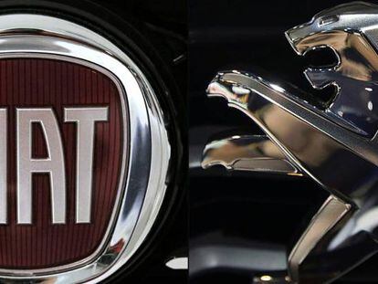 Logotipos de las marcas Fiat y Peugueot, ahora unidas bajo el grupo Stellantis.