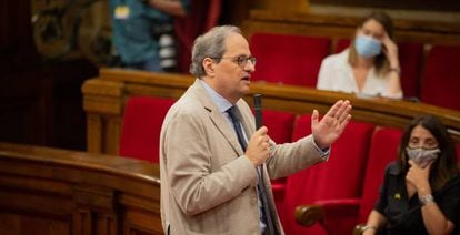 El presidente de la Generalitat, Quim Torra, interviene en el Parlament catalán.