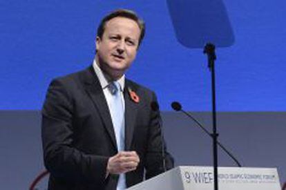 El primer ministro brit&aacute;nico, David Cameron, ofrece un discurso durante el Foro Econ&oacute;mico del Mundo Isl&aacute;mico en Londres.