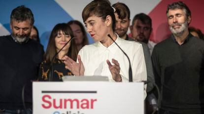 La candidata de Sumar en Galicia, Marta Lois, comparece en Santiago tras el final del recuento.