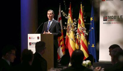 Felip VI durant el seu discurs al Mobile World Congress de Barcelona.