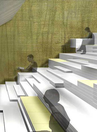 Imagen virtual de la biblioteca de Sant Antoni, en Barcelona, obra del grupo de arquitectos RCR (Aranda Pigem Vilalta).