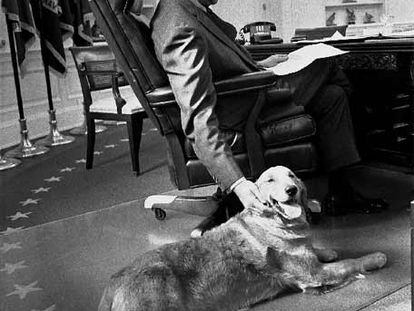 Gerald Ford, con su perro <i>Liberty</i> en el Despacho Oval en 1974.