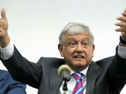López Obrador, durante la conferencia sobre el aeropuerto.
