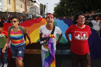Manifestaci&oacute;n por los derechos de los homosexuales, en Lima.