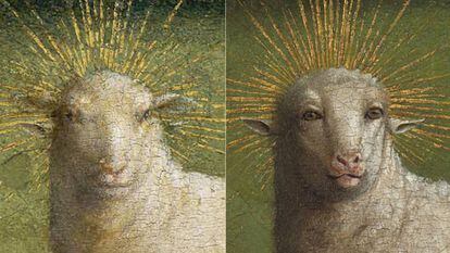 El antes y el después del cordero de Van Eyck.