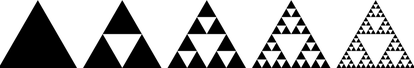 Primeras iteraciones en la construcción del triángulo de Sierpinski.