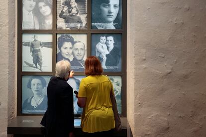 Two women at the Shoah Memorial on Monday.