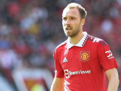 Christian Eriksen durante el amistoso entre el Manchester United y el Rayo Vallecano disputado la semana pasada en Old Trafford.