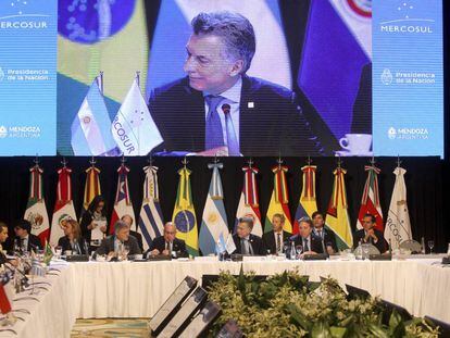 Mauricio Macri abre la cumbre de presidentes del Mercosur realizada el 21 de julio en Mendoza, Argentina.