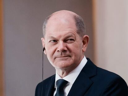 El canciller alemán, Olaf Scholz, el viernes en el Palacio del Elíseo, en París.