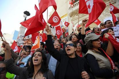 Manifestaci&oacute;n el d&iacute;a que se celebra la independencia de T&uacute;nez.