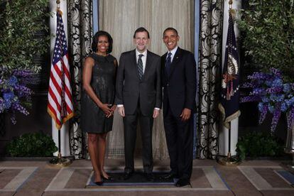 Mariano Rajoy, con el matrimonio Obama en la recepción de la Asamblea General de la ONU.