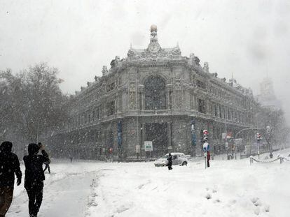 Banco de España durante el temporal Filomena