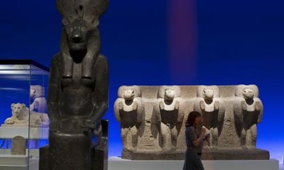 Reliefs of baboons from the Luxor temple, in the 'Animals and Pharaohs' exhibition that was held in 2015 at CaixaForum Barcelona.