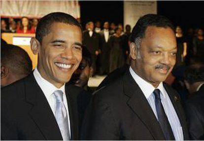 El presidente Barack Obama y el reverndo Jesse Jackson durante las elecciones de 2008.