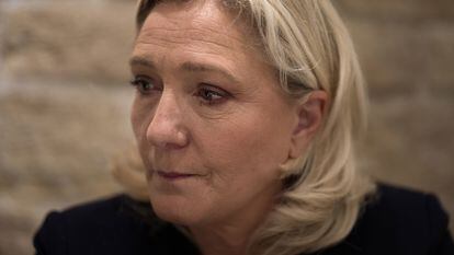 Marine Le Pen, líder del Reagrupamiento Nacional, durante la entrevista en París, el martes.