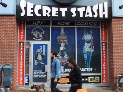 Entrada de Jay & Silent Bob Secret Stash, la tienda de cómics del director Kevin smith en pleno centro de Red Bank (Nueva Jersey).