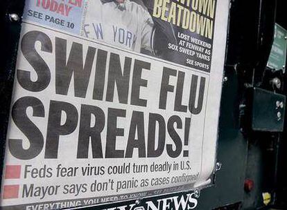 "La gripe porcina se propaga", advierte un periódico en Nueva York.