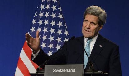 El secretario de Estado de EEUU, John Kerry, este jueves en Lausana.