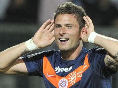 Giroud celebra un gol en un partido con el Montpellier.